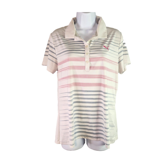 Puma Golf White Short Sleeve Polo Colorful Stripes Women's Size Large - Picture 1 of 4